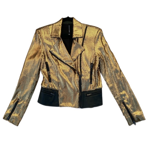 W118 by Walter Baker ronnie jacket size M in gold sequined biker jacket - Picture 4 of 15